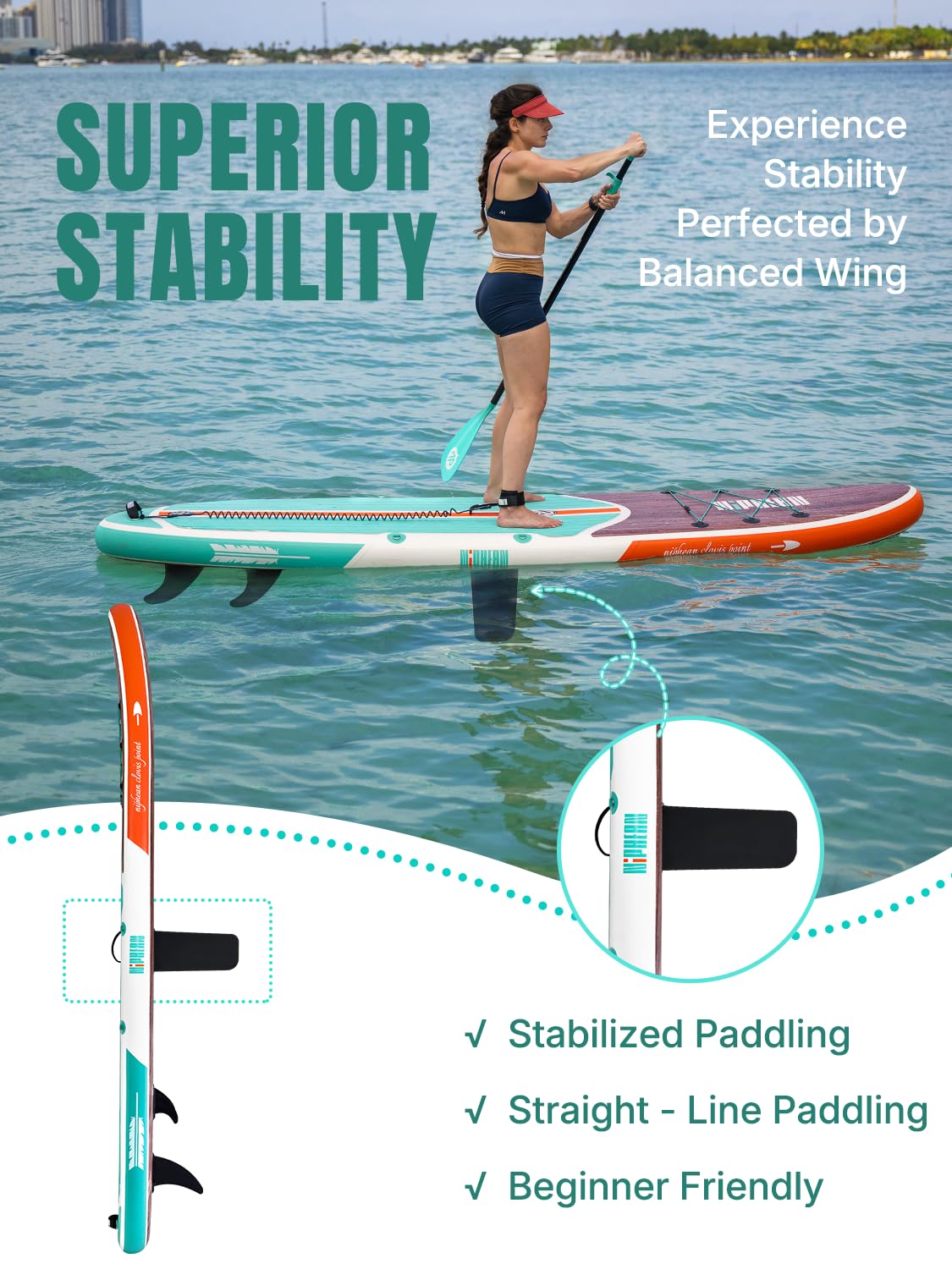 Niphean Inflatable Stand Up Paddle Board with Stabiltrac Fin Design and SUP Accessories, Anti-Slip EVA Deck, 10’6’’ Inflatable Paddle Boards for Adults & Youth of All Skill Levels