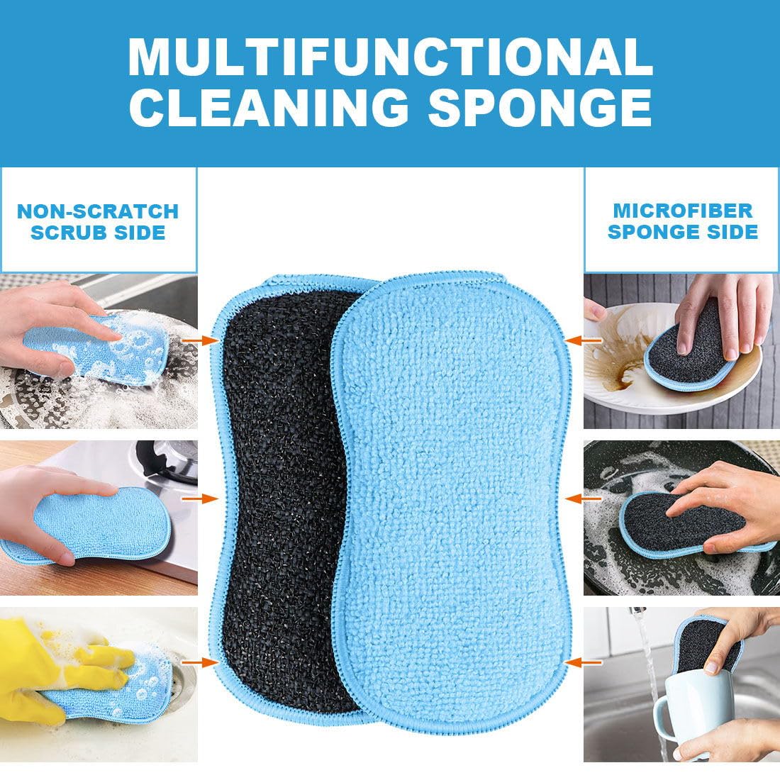 HOMEXCEL 12 Pack Multi-Purpose Scrub Sponges Kitchen, Dish Sponge, Non-Scratch Microfiber Sponge for Efficiently Cleaning Dishes, Pots, and Pans (Blue)