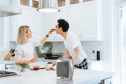 Lasko Desktop Electric Ceramic Space Heater with Adjustable Thermostat, 2 Heat Settings and Fan Only Mode, 9.2 Inches, Silver, 754200