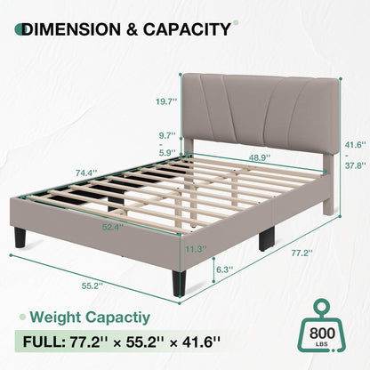 Novilla Full Size Bed Frame with Adjustable Headboard Platform Full Bed Frame with Linen Fabric Upholstered Headboard, No Box Spring Needed, Noise-Free, Wooden Slats Support, Easy Assembly, Beige