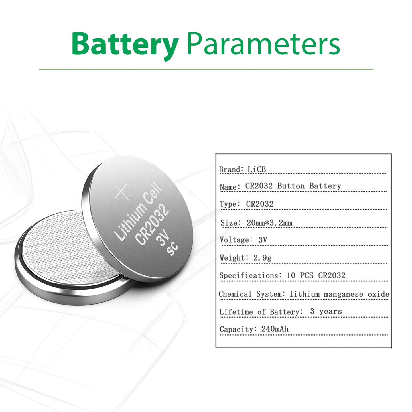 LiCB CR2032 3V Lithium Battery(10-Pack)