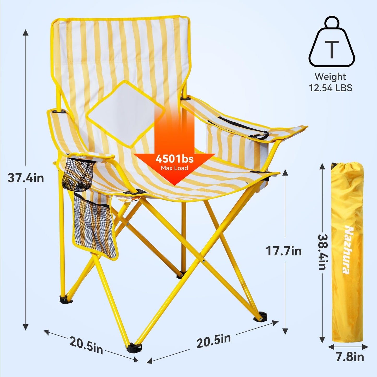 Nazhura 2 Pack Folding Camping Chair with Cooler Pouch, Mesh Backrest and Cup Holder Pocket (Yellow, 2 Pack)