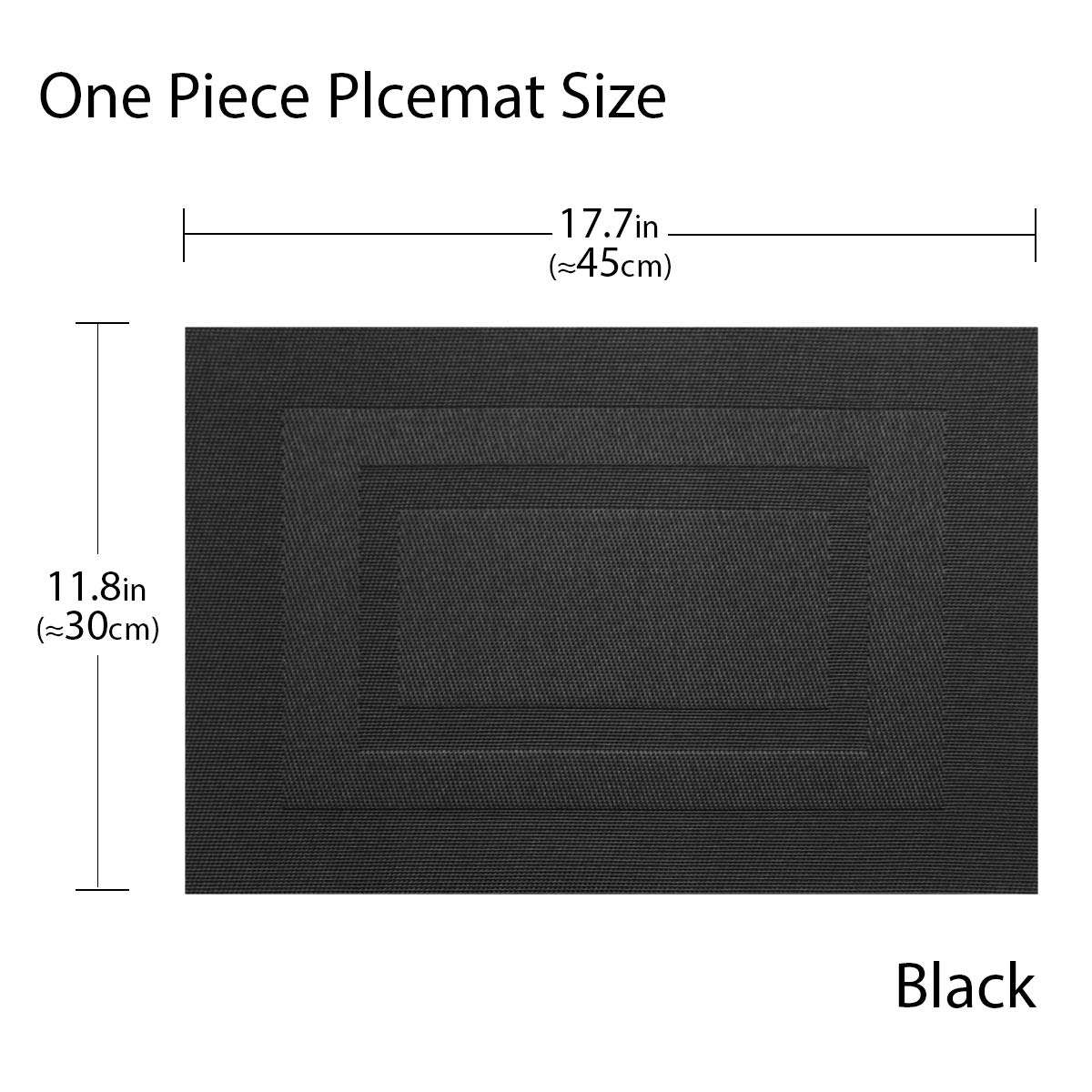 PIGCHCY Placemats,Washable Vinyl Woven Table Mats,Elegant Durable Placemats for Dining Table Set of 4 (18 x 12 inches, Pure Black)