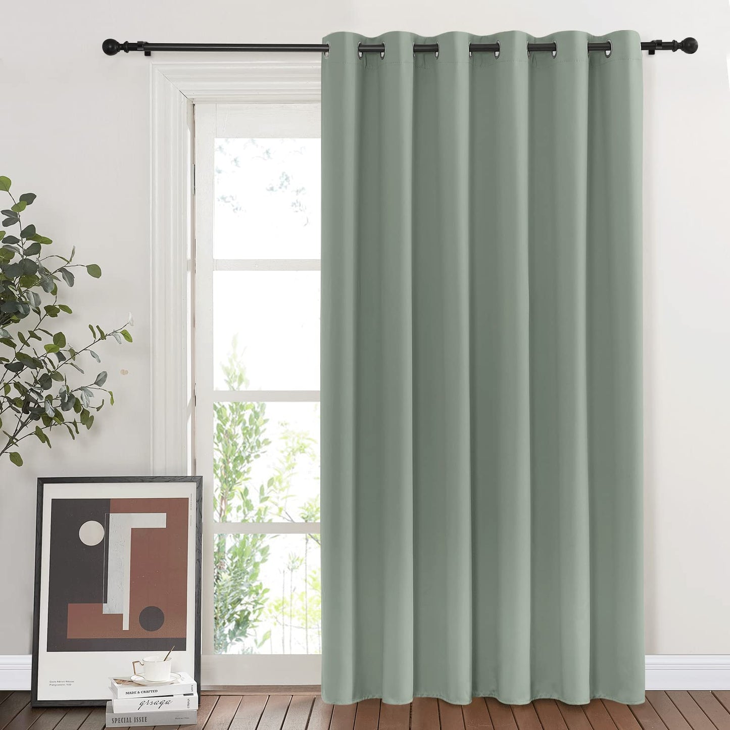 NICETOWN Sage Green Room Divider Curtains 84 inch Length, Grommet Thermal Insulated Blackout Patio Door Curtain Drape Sound Proof for Sliding Glass Door (1 Panel, W80 x L84)
