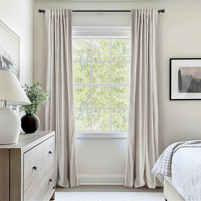 INOVADAY 100% Blackout Curtains for Bedroom, Black Out Curtains 84 Inch Long, Clip Rings Linen Blackout Drapes, Thermal Insulated Room Darkening for Living Room, 2 Panels - Beige,W50xL84