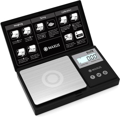 MAXUS Digital Pocket Gram Scale 500g x 0.01g High Precision with Tray, Weighs Small Food, Jewelry, Ounces, Grains, LCD Display, Tare Function