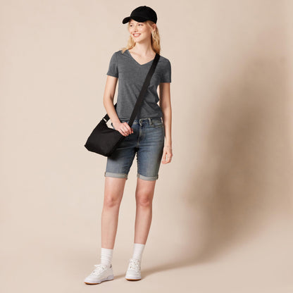 Amazon Essentials Women's Regular-Fit Short-Sleeve V-Neck T-Shirt, Pack of 2, Charcoal Heather/Light Grey Heather, Medium