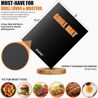 RINPIR 31pcs BBQ Grill Accessories Set for Men Dad, Heavy Duty Grilling Tools Gifts for Fathers Day, Stainless Steel BBQ Utensils Kit with Mats, Grill Brush in Carrying Bag Black