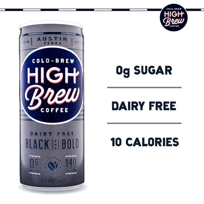 High Brew Black & Bold Cold Brew Coffee, Caffeinated, Dairy Free, 8 Ounces (Pack Of 12)