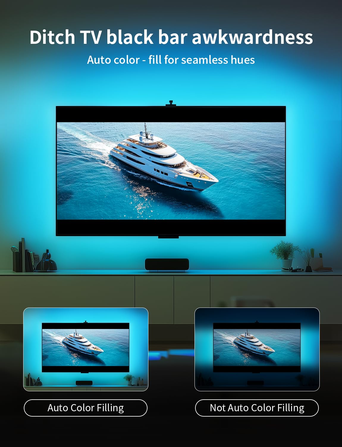 Ailofy Smart TV LED Backlight with Camera for 55-65 inch Screens, 12.5ft LED Strip Lights Sync to Screen& Music, Color Changing Lights for TV Work with Alexa & Google Assistant, App Control