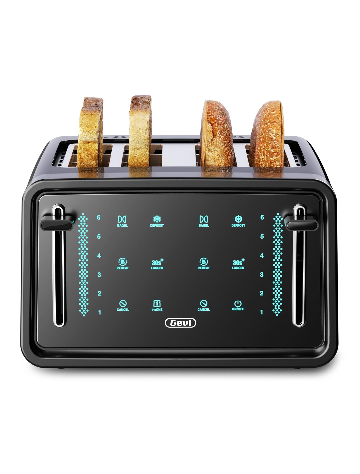 Gevi Toaster 4 Slice,Led Display Touchscreen Bagel Toaster with Dual Control Panels of Bagel/Reheat/Defrost/Cancel/Toasting One Slice/Longer Function,6 Shade Setting