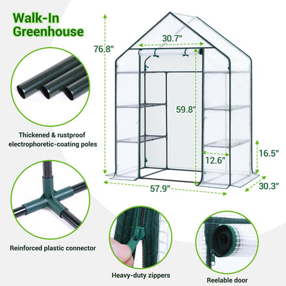 Ohuhu Small Greenhouse for Outdoors: 4 Tiers 6 Shelves Walk-in Indoor Green House Heavy Duty Plant Stands Reinforced Plastic PE Cover Mini Portable Warm House for Outside, 4.8x2.5x6.4 FT White