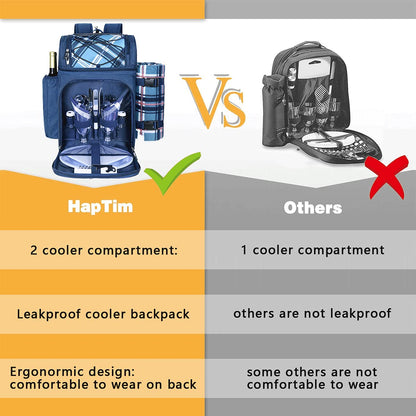 Hap Tim Picnic Basket Backpack for 2 Person with 2 Insulated Cooler Compartment, Wine Holder, Fleece Blanket, Cutlery Set, Gifts Ideals for Wedding, Housewarming, White Elephant, Bridal Showers