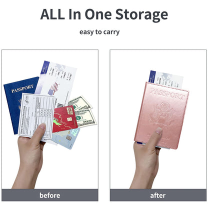 Passport Holder Cover Wallet Case RFID Blocking Leather Card Slot Travel Accessories Documents Organizer Protector for Women Men, Rose Gold
