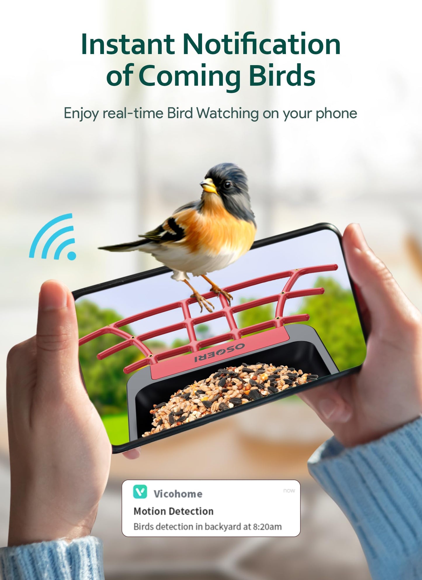 Osoeri Bird Feeder with Camera, Smart AI Identify Wild Bird Feeders Camera, 1080P Auto Capture Bird's Video & Motion Detection, with DIY Add-ons & Hummingbird Feeder, Gifts for Bird Lover (Red Black)