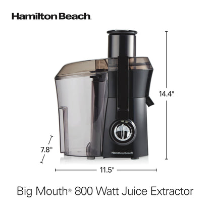 Hamilton Beach Juicer Machine, Big Mouth 3” Feed Chute for Whole Fruits and Vegetables, Easy to Clean, Centrifugal Extractor, Vegetable & Fruit Juicer, BPA Free, 800W Motor, Black