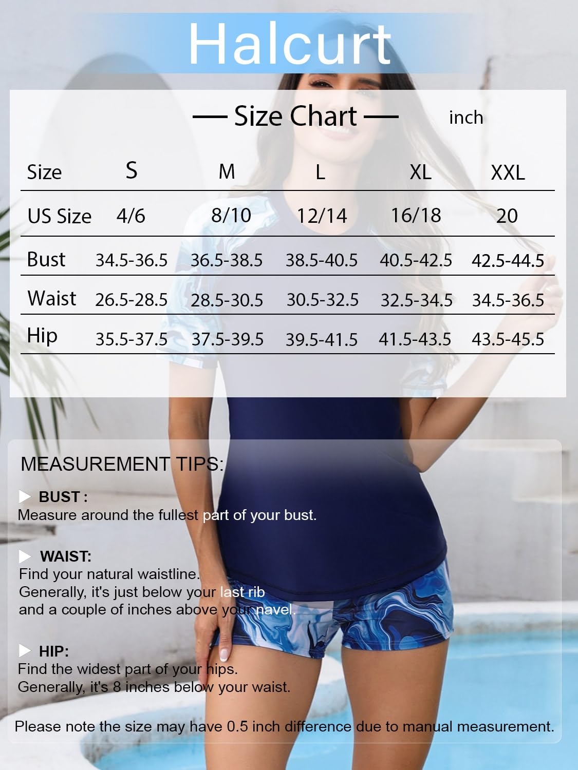 Halcurt Women's Rash Guard Set Padded 2 Piece Swimsuit with Boyleg Shorts Navy XL