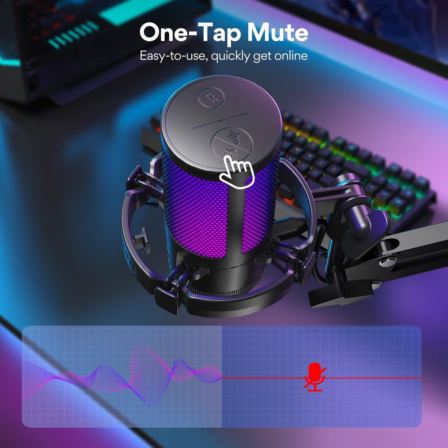 MAONO Gaming USB Microphone, Noise Cancellation Condenser Mic with Mute, Gain, Monitoring, Boom Arm Mic for Streaming, Podcast, Twitch, YouTube, Discord, PC, Computer, PS4, PS5, Mac, GamerWave DGM20S