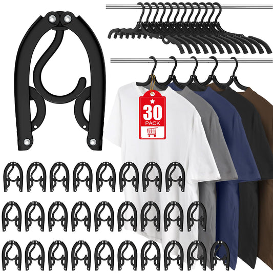 30 Pcs Travel Hangers Portable Foldable Travel Hanger Organizer, Plastic Cruise Essentials Clothes Drying Rack Folding Hangers for Camping Flying RV Europe Vacation Essentials Suitcase, Black