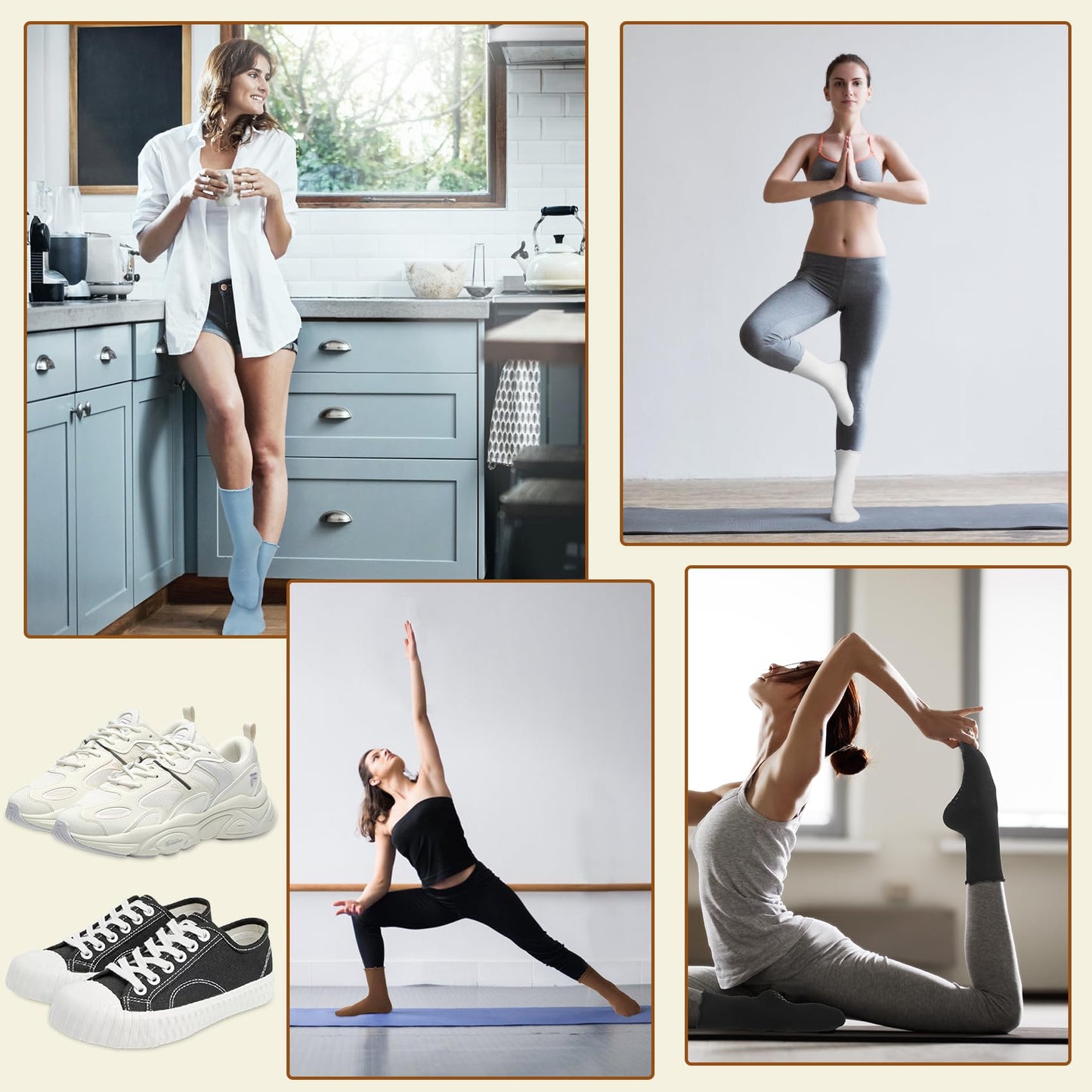 4 Pairs Yoga Pilates Socks with Grips for Women, Non Slip Athletic Cute Ruffle Crew Socks for Ballet Workout Hospital 9-11