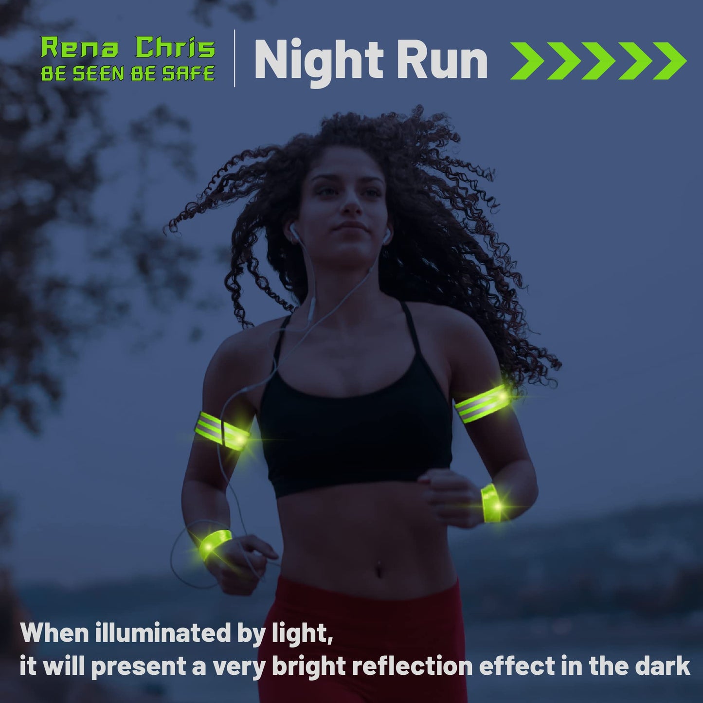 Rena Chris Reflective Running Gear, 4pcs High Visibility Reflective Arm Bands for Night Walking, Safety Running Gear with Reflective Tape for Clothing, Reflectors for Walking at Night, Running Safety Gear for Women, Man, Kids