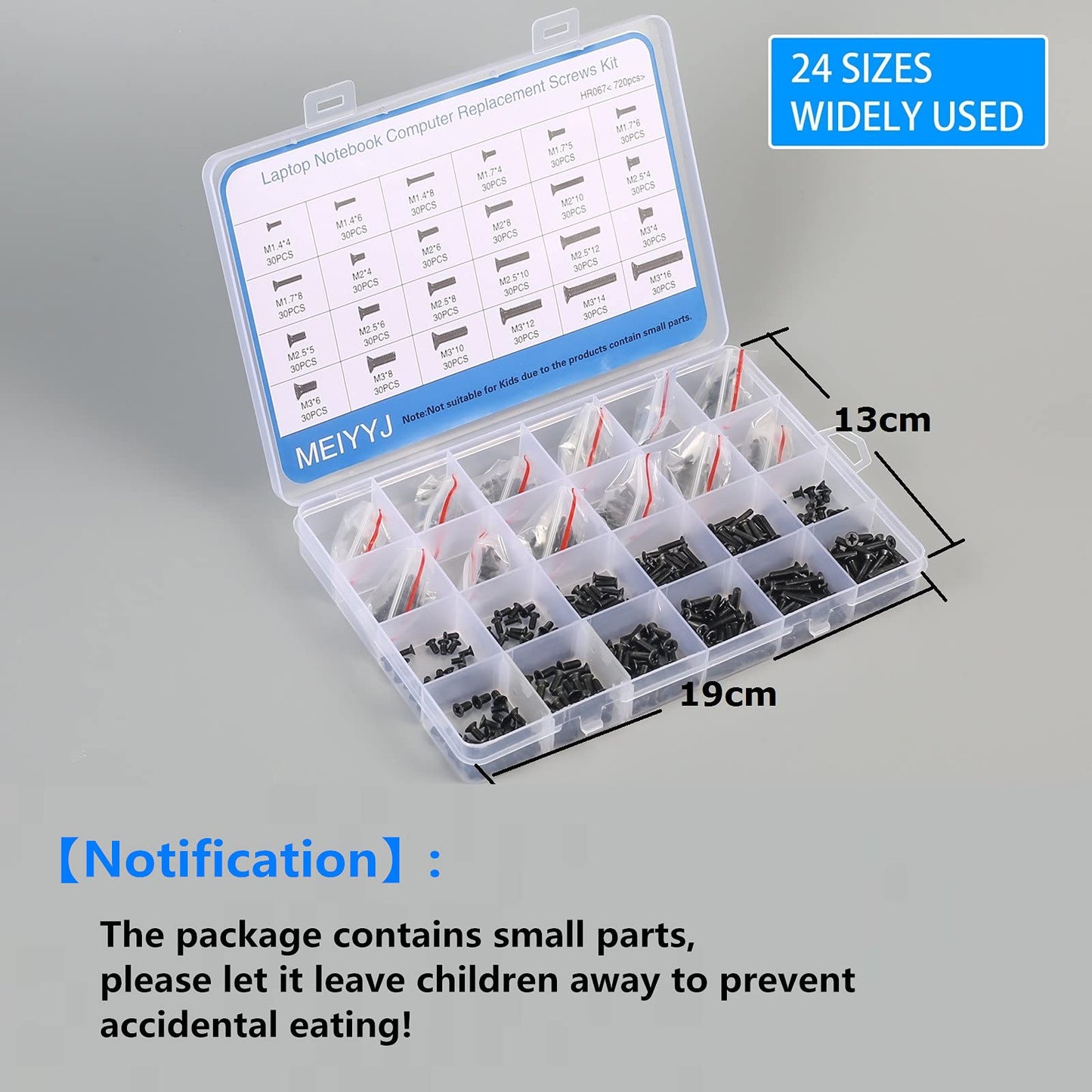 MEIYYJ 720pcs Laptop Notebook Screws Set,Replacement Computer Screws Kit,M1.4,M1.7,M2,M2.5,M3 countersunk Flat Head Phillips Mini Screw Set for Electronic Repair.