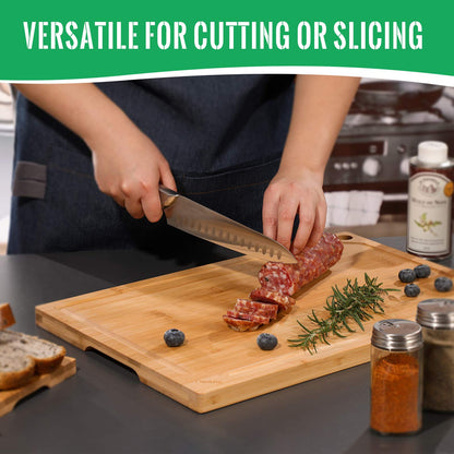 Hiware Extra Large Bamboo Cutting Board for Kitchen, Heavy Duty Wood Cutting Board with Juice Groove, 100% Organic Bamboo, Pre Oiled, 18" x 12" x 0.6"