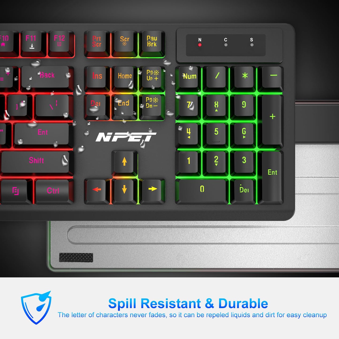 NPET S21 Wireless Gaming Keyboard and Mouse Combo, RGB Backlit Quiet Ergonomic Mechanical Feeling Keyboard, Gaming Mouse 3200DPI, for Desktop