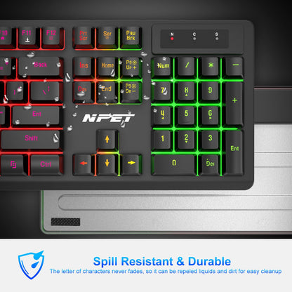 NPET S21 Wireless Gaming Keyboard and Mouse Combo, RGB Backlit Quiet Ergonomic Mechanical Feeling Keyboard, Gaming Mouse 3200DPI, for Desktop