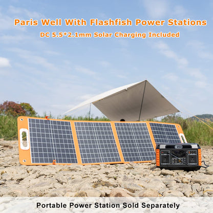 Flashfish 100W 18v Foldable Solar Panel, High-Efficiency Solar Charger with Dc Output & 65W USB.C QC3.0 Port for Portable Power Station, Camping, Travel & Outdoor