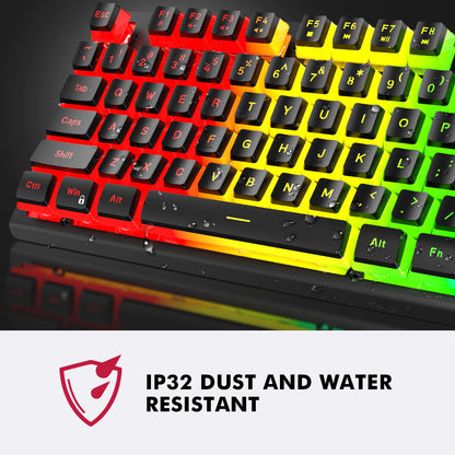 NPET K10V4 Wired Gaming Keyboard, RGB 10 Zone Backlit, Spill-Resistant Design, Multimedia Keys, Quiet Silent USB Membrane Pudding Keyboard for Desktop, Computer, PC