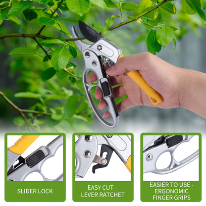 MEPEREZ Ultra Sharp Germany Steel Pruning Shears - Cuts 3X Easier, Weak Hand Arthritis Snips, Rust-Resistant, Effortlessly 1-Inch Cut Capacity Garden Scissors, Ergonomic Handle