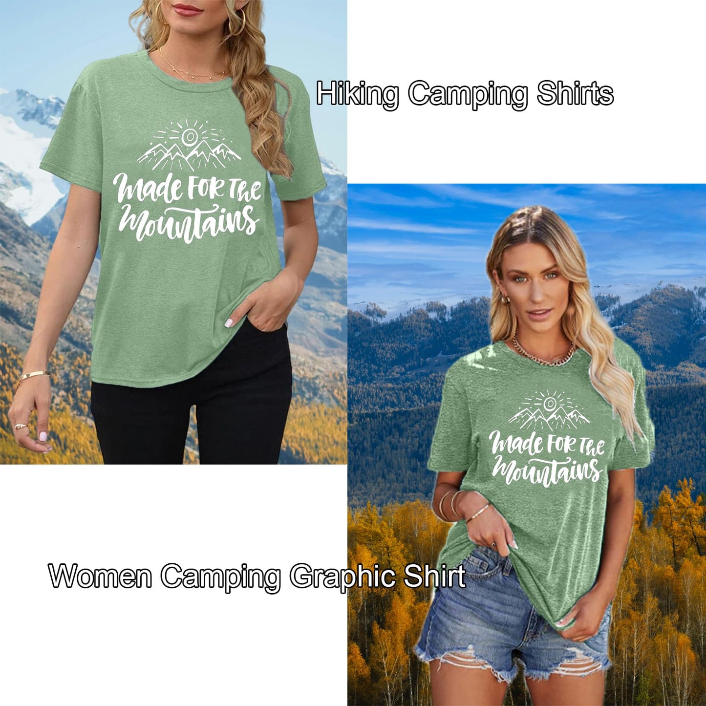 Adventure Awaits T-Shirts for Women Cute Sunshine Mountain Graphic Tees Camping Hiking Lover Gift T-Shirt Casual Comfy Clothes-2XL (Light Green)