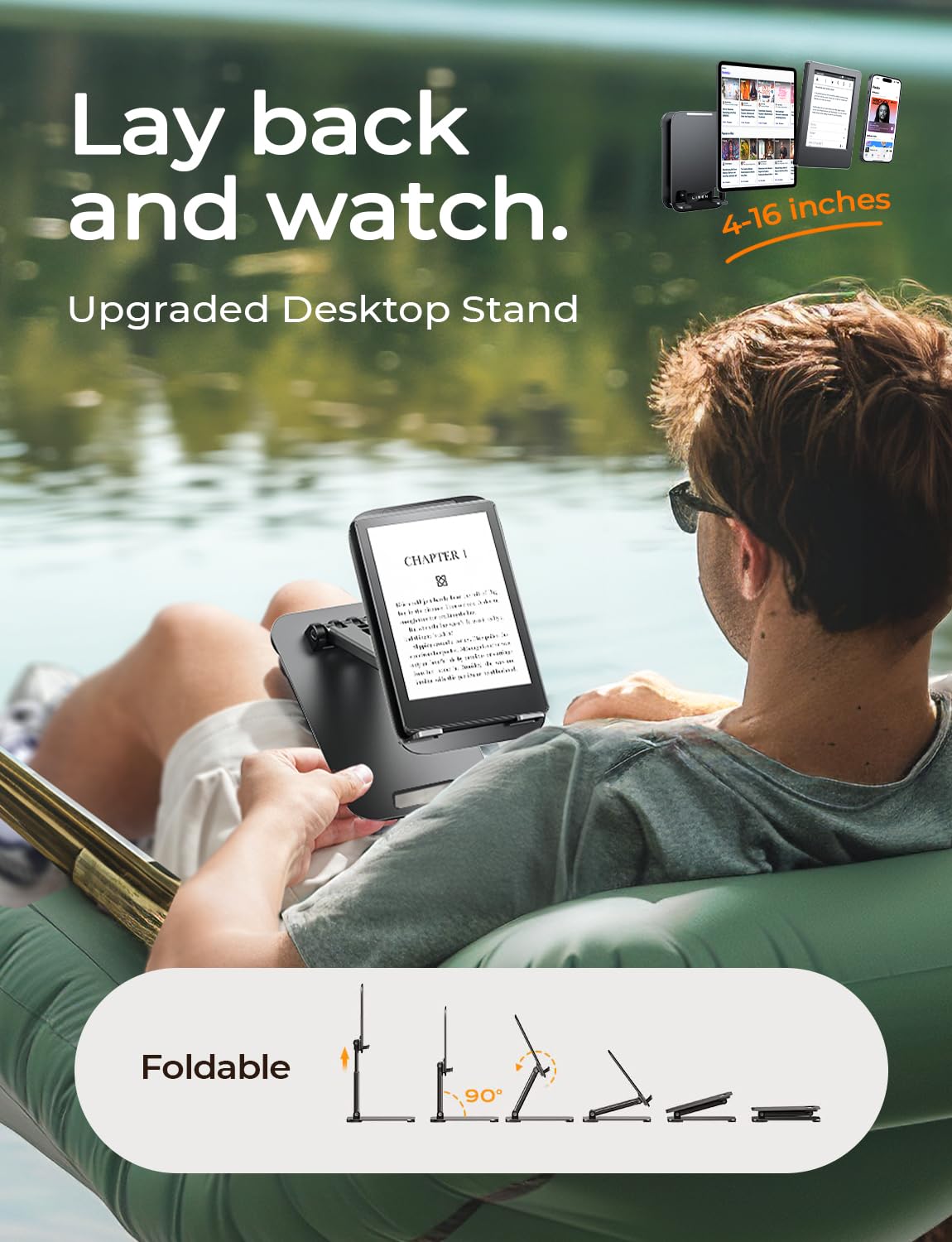 LISEN Tablet Stand for iPad Stand Holder Desk, Foldable Home Office Desk Accessories Travel for iPad Holder Dorm College Essentials Portable Monitor Fits Tabs Kindle iPhone 4-15.9" Black