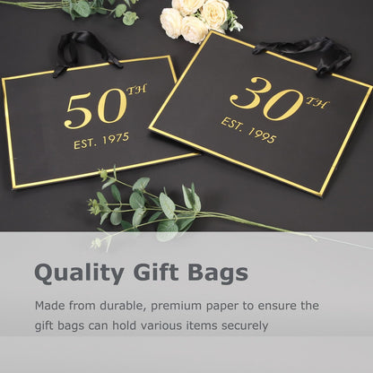 momoake 40th Birthday Gift Bag with Card and Tissue Paper for Men Women, 1985 40 Year Old 13" Elegant Black Gold Anniversary Keepsake Party Present Shopping Paper Bags for Gifts Wrapping (1985 40th)