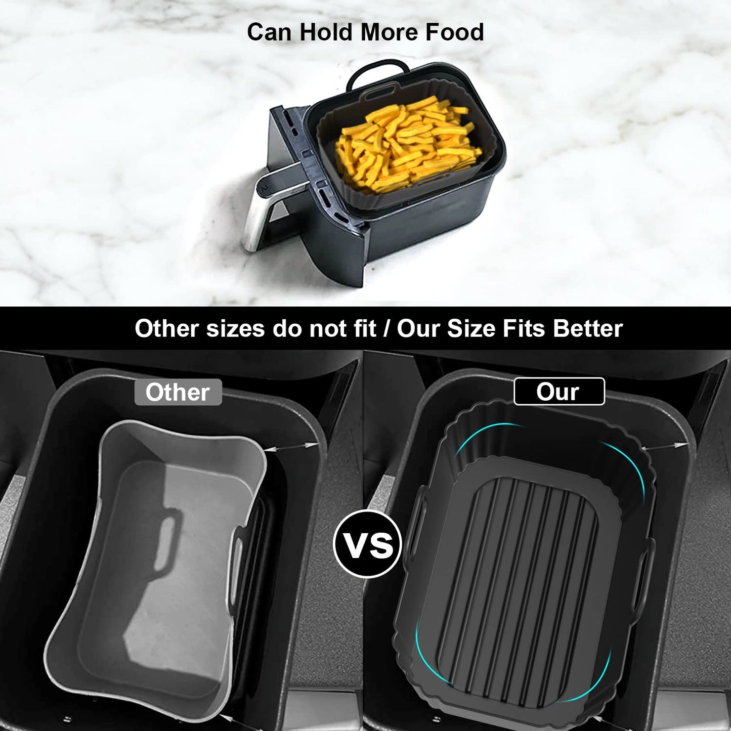 PINTAUR Silicone Air Fryer Liners 2 Pack, Reusable Liners Compatible for Ninja Foodi DZ201, DZ401, DZ550, COSORI, Chefman, Instant Air Fryer, and 6-in-1 8-10QT Air Fryer Baskets