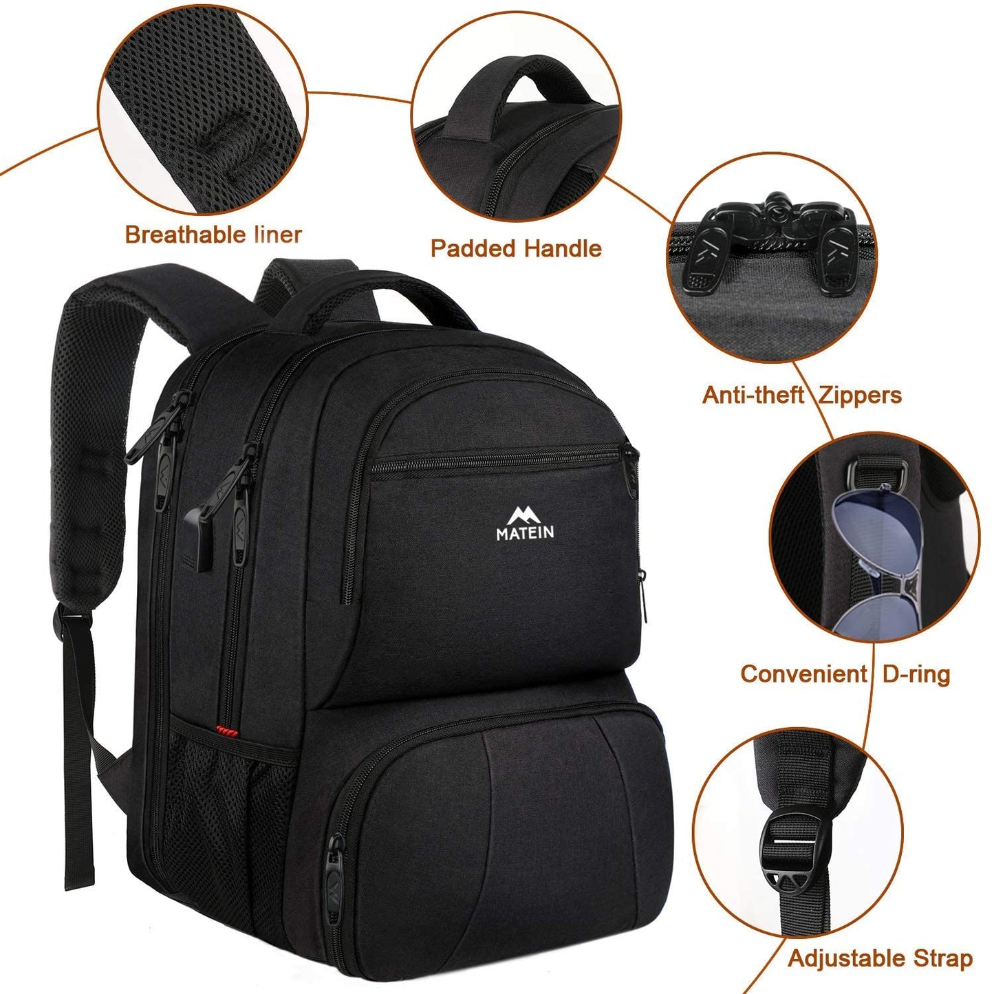 MATEIN Lunch Backpack for Men Work, 17 Inch Insulated Cooler Backpack Lunch Box with USB Charging Port, Water Resistant Laptop Back Pack Computer Meal Prep Backpacks for Picnic College Travel, Black