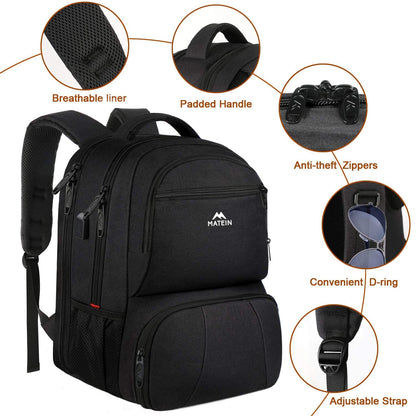 MATEIN Lunch Backpack for Men Work, 17 Inch Insulated Cooler Backpack Lunch Box with USB Charging Port, Water Resistant Laptop Back Pack Computer Meal Prep Backpacks for Picnic College Travel, Black