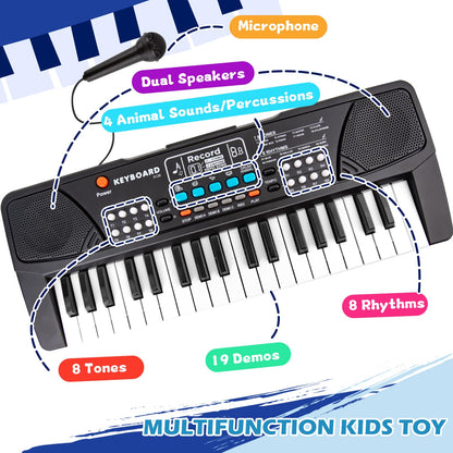 M SANMERSEN Kids Piano Keyboard, Piano for Kids with Microphone Portable Electronic Keyboards for Beginners 37 Keys Musical Toy for 3/4/5/6 Year Old Girls Boys