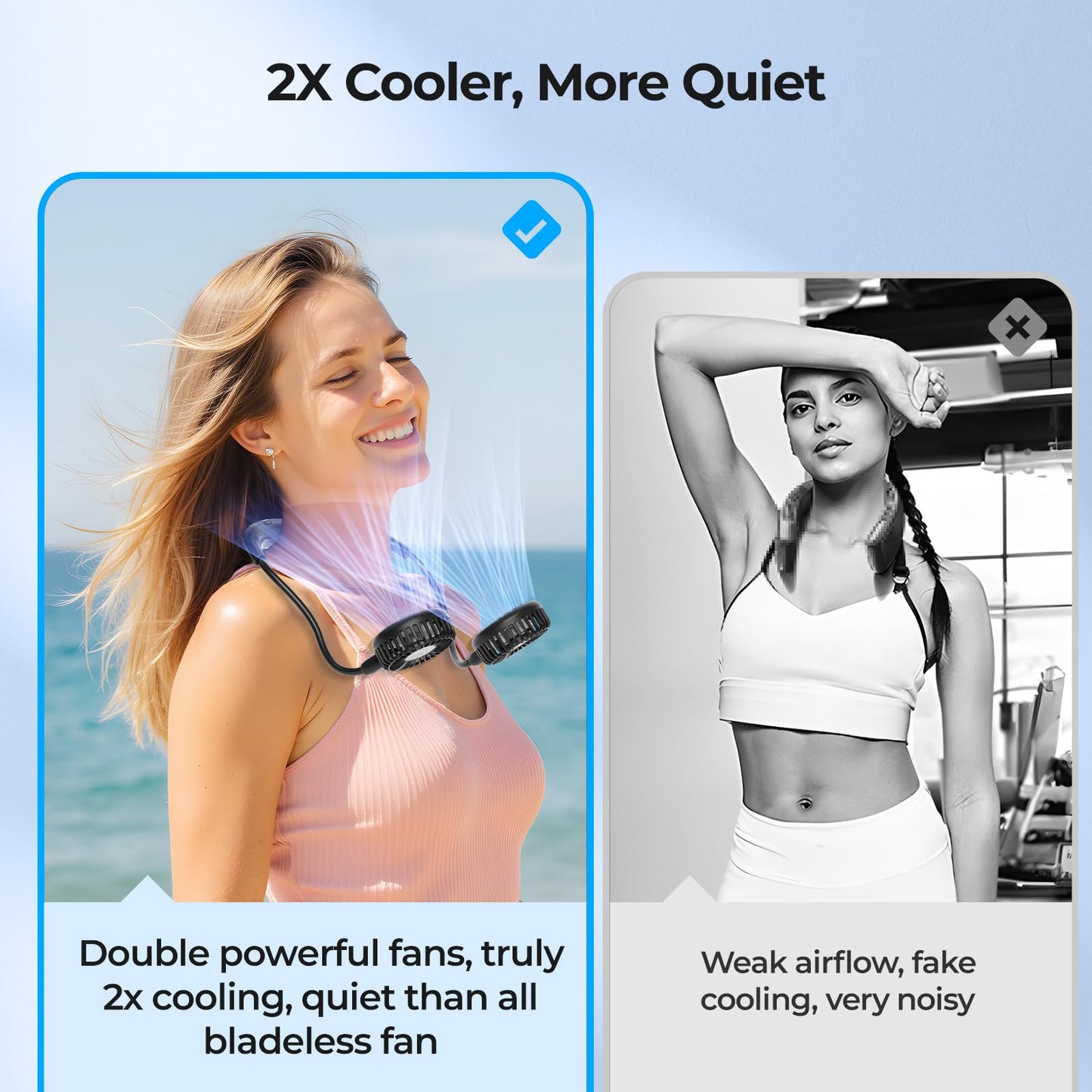 AMACOOL Neck Fan Battery Operated Neckband Fan Hand-Free Wearable Personal Fan for Hot Flashes Home Office Travel Outdoor Sports (Black)