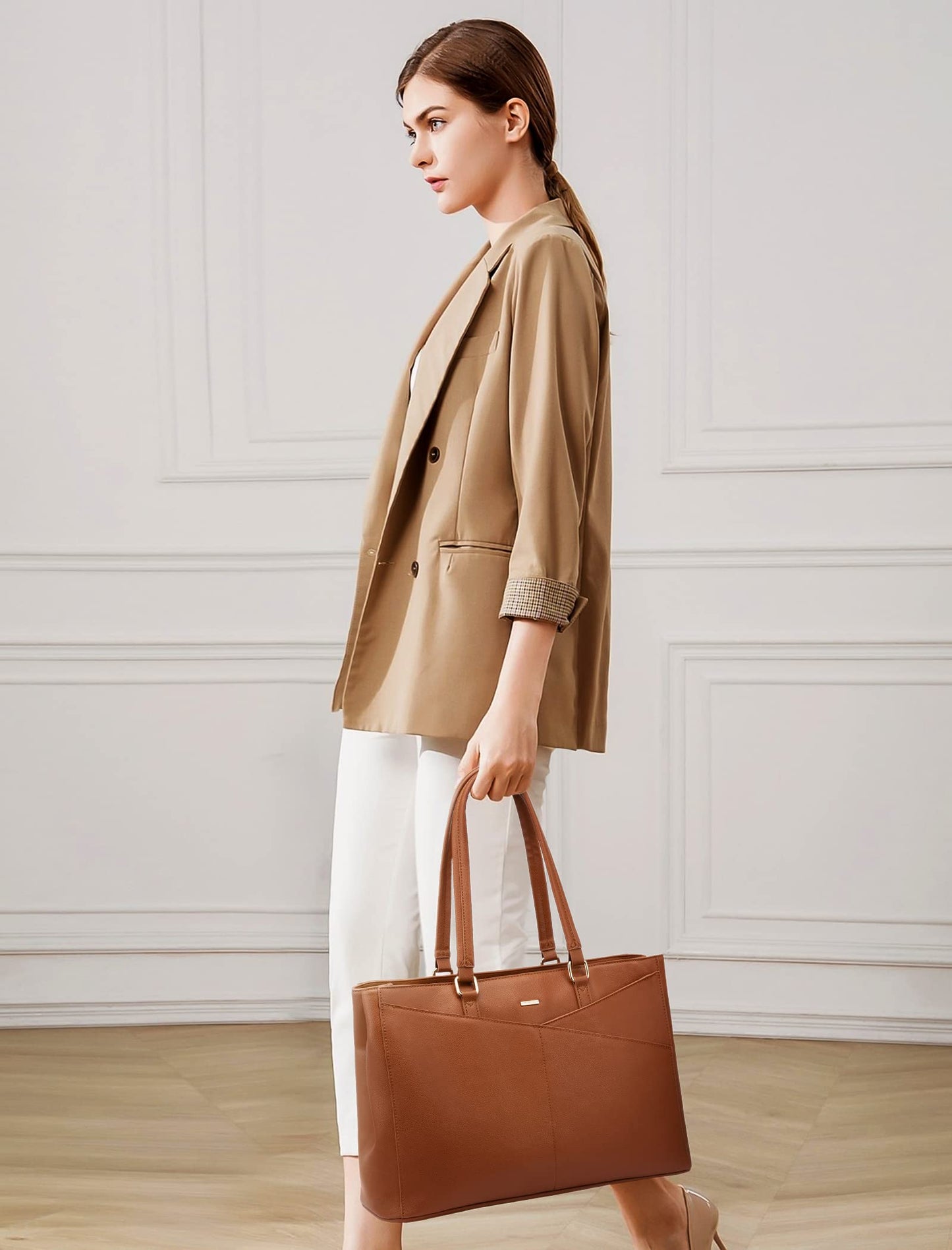 LOVEVOOK Laptop Tote Bag for Women,15.6 Inch Waterproof Computer Bags Women Business Office Work Bag Briefcase, Brown