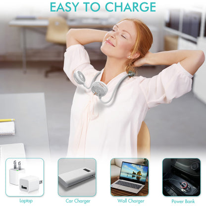 Portable Neck Fan, 2600mAh Battery Operated Ultra Quiet Hands Free USB Fan with 3 Speeds, Strong Wind, 360° Adjustable High Flexibility Wearable Personal Fan for Home Office Outdoor Travel (White)