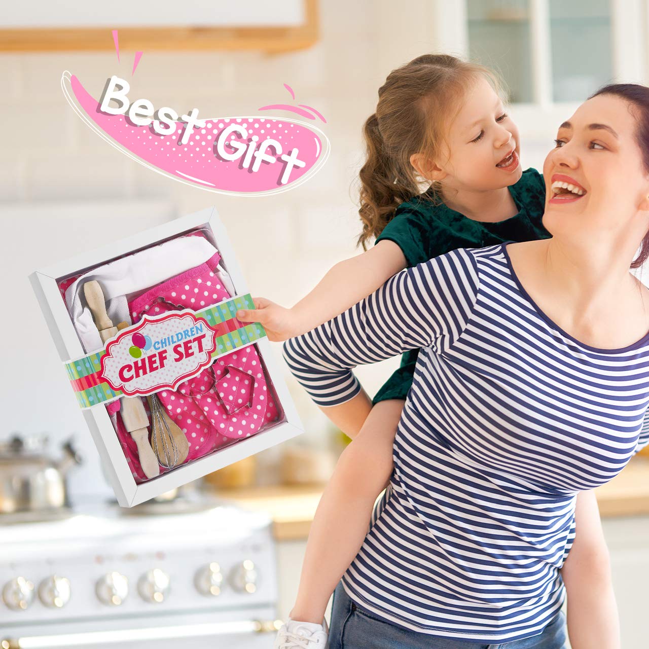 Popular Gifts for 2-8 Year Old Girls Boys, Chef Costume Set for Kids Apron for Girls Kids Chef Hat and Cooking Toys Birthday Xmas Stocking Stuffer for Toddlers Pink