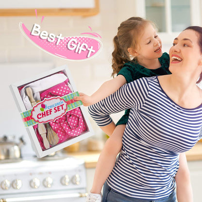 Popular Gifts for 2-8 Year Old Girls Boys, Chef Costume Set for Kids Apron for Girls Kids Chef Hat and Cooking Toys Birthday Xmas Stocking Stuffer for Toddlers Pink