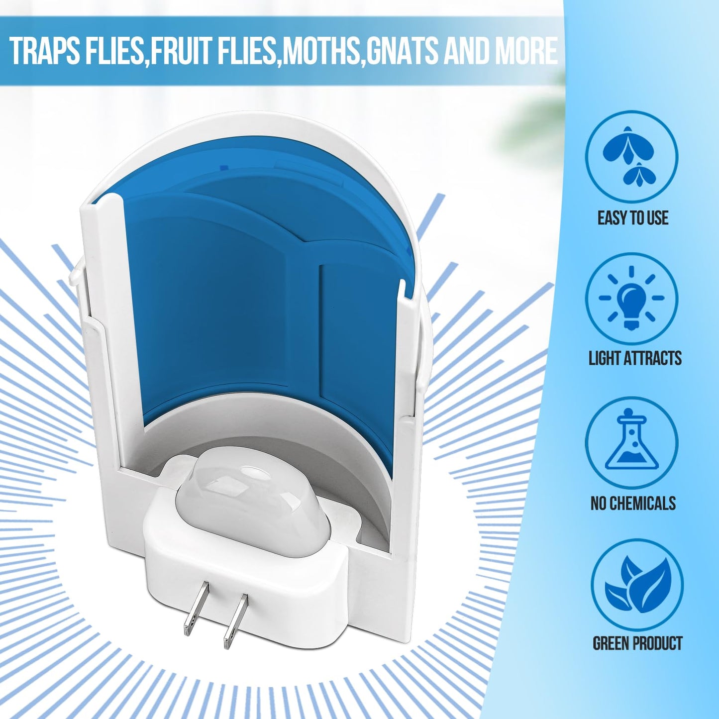 2 Flying Insect Traps & 8 Cartridges - Plug in Fruit Fly Trap for Indoor - Bug Catcher for Gnats, House & Fruit Flies - Mess-Free with Blue & UV Light (2 x Devices & 8 x Refills)