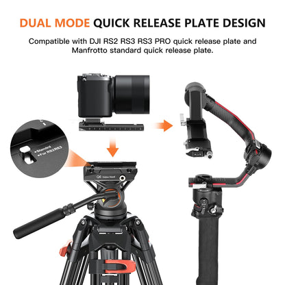 Heavy Duty Tripod Professional Video Tripod Aluminium 72inch with 360 Degree Fluid Head for Canon Nikon DSLR Camcorder Cameras Spotting Scopes