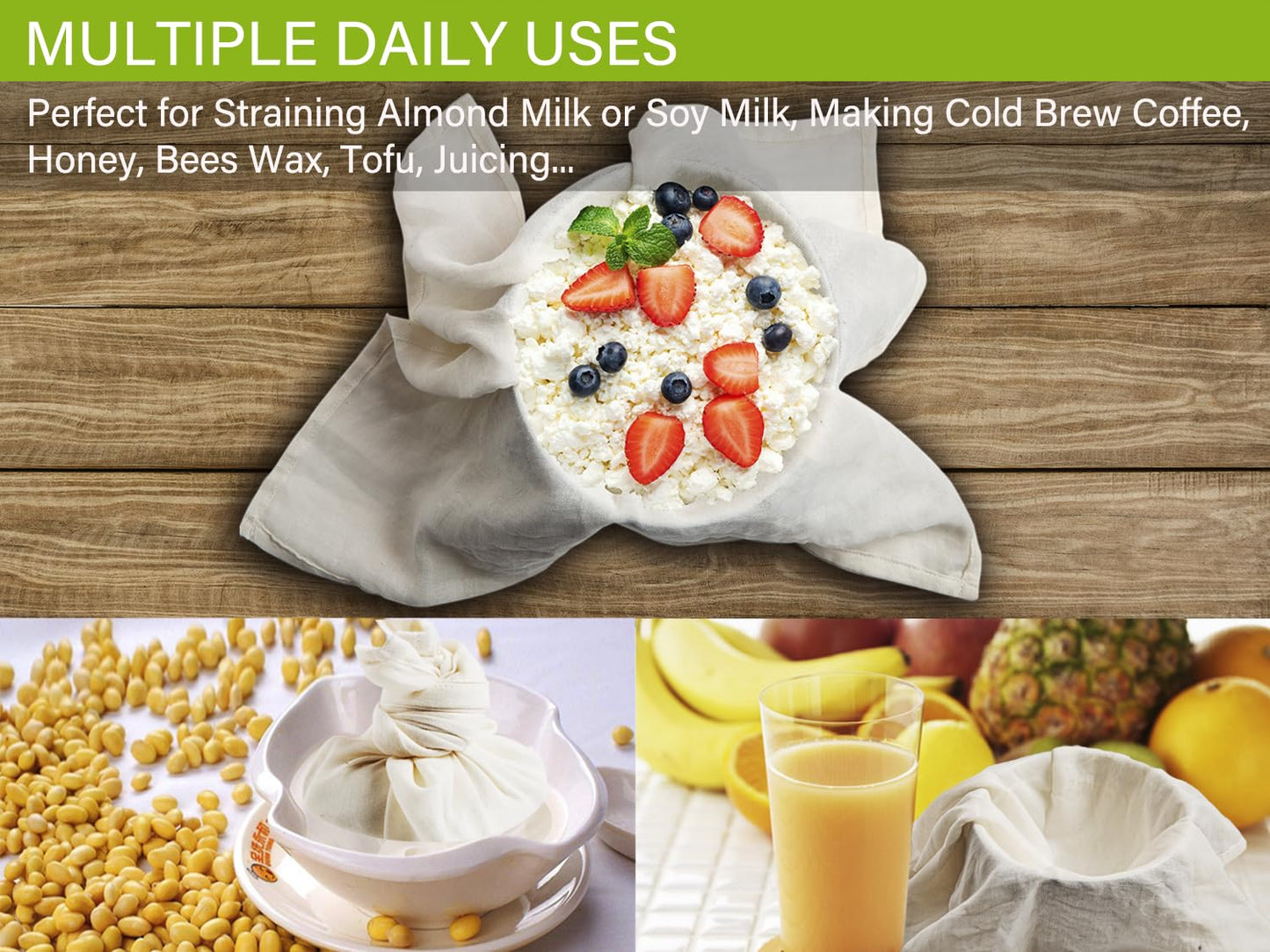 Organic Cheese Cloths, GOTS Certified, 2PCS, Grade 100, 20x20Inch Hemmed Cheese Cloth Reusable Muslin Cheesecloth for Straining, 100% Cotton Unbleached Fine Mesh Cloth Cheese Cloths for Cooking, Herbs