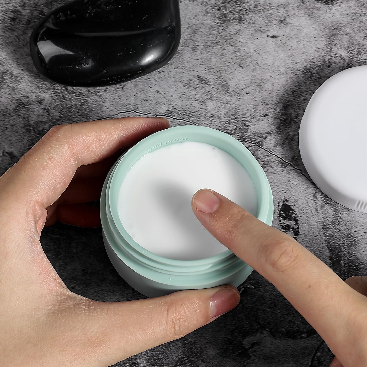 Kuangre Travel Containers for Toiletries, Silicone Cream Jars BPA Free, TSA Approved 2oz Travel Size Containers, Leak-proof Travel Essentials with Lid for Cosmetic Face Hand Body Cream (4 Pack)