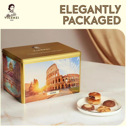 Matilde Vicenzi Roma Cookie Gift Tin - Italian Pastries & Cookies in Individually Wrapped Trays - Bakery Dessert Gifts For Birthdays, Thank You, Get Well and Every Special Occassion - Puff Pastry, Assorted Cookies in Italian Design Gift Tin 32.5oz (920g)
