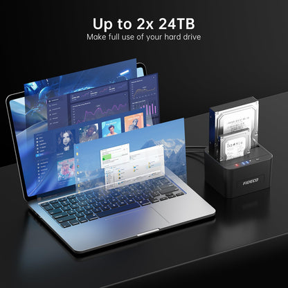 FIDECO External Hard Drive Docking Station, Hard Drive Dock for 2.5 and 3.5 inch SATA HDD SSD, HDD Docking Station with Dual Bay, USB 3.0 Hard Drive Reader, Support Offline Clone and UASP